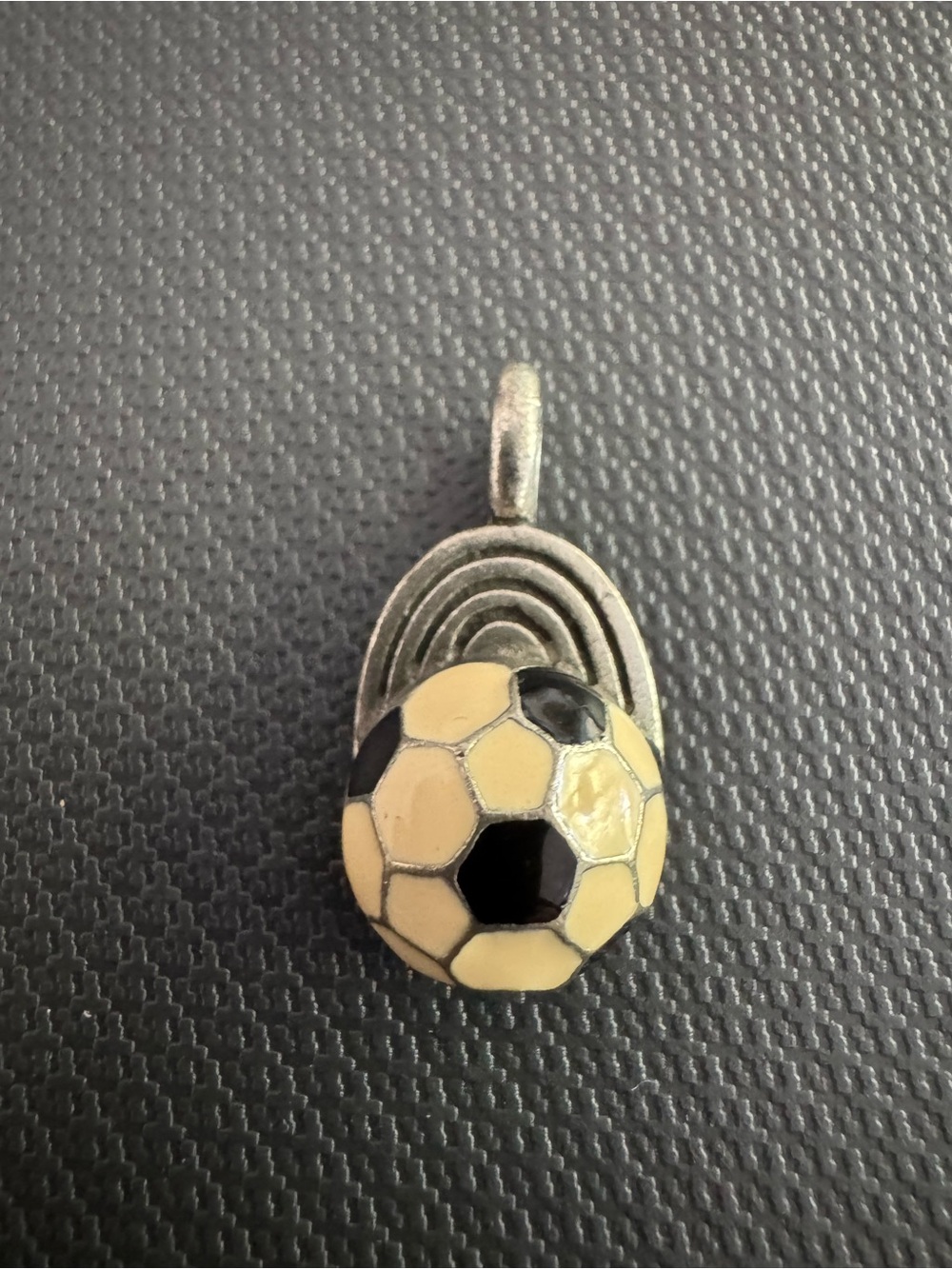 Silver Tone Pendant with Cream and Black Soccer Ball Charm